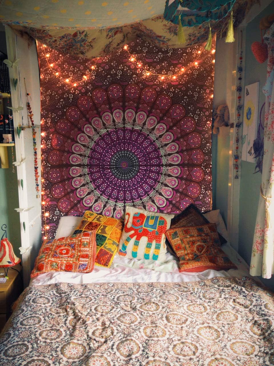 raajsee Purple Tapestry- Best Mandala Wall Hanging- Bedding Tapestry For Bedroom Aesthetic-Size TWIN 140 X 210 CMS