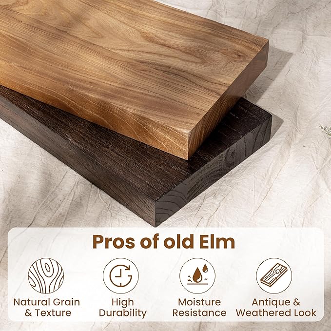 Rustic 30" Floating Shelves, Real Elm Wood Floating Shelf for Wall, Heavy-Duty Wall Shelves for Books, Wooden Floating Shelves with Invisible Bracket for Bathroom, Kitchen, Walnut Color, Set of 2