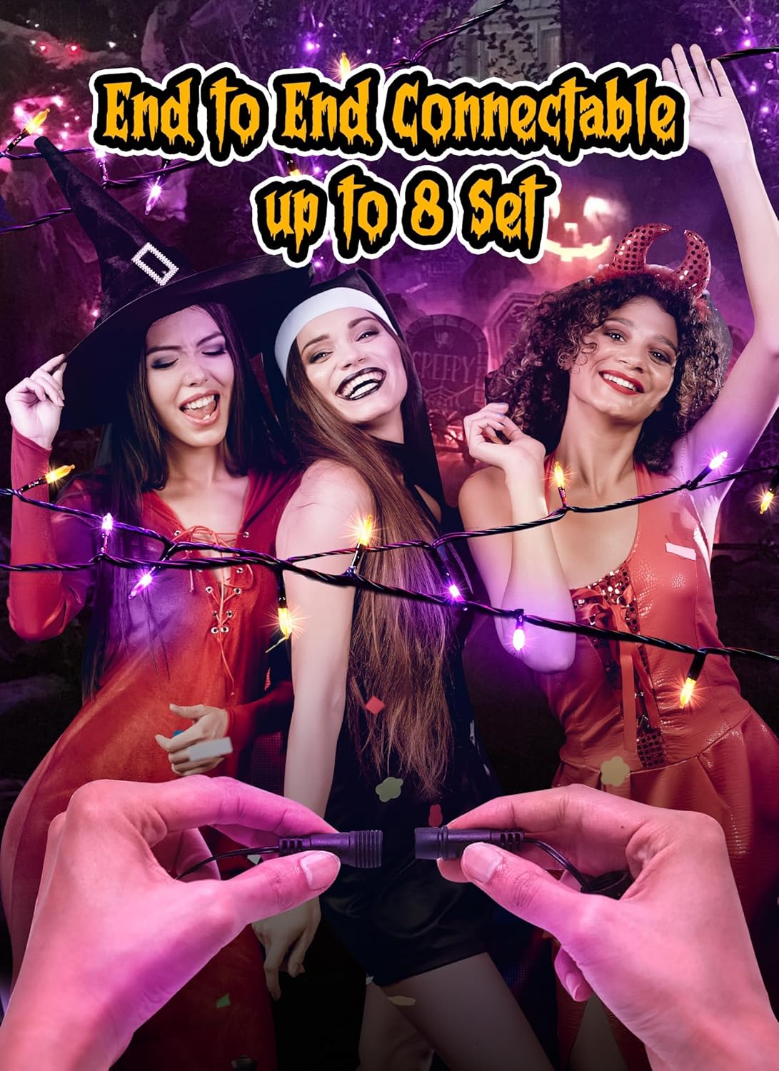 Christmas Lights Outdoor, 33FT 100 LED Mini Orange Purple Lights Plug in with 8 Modes for Outdoor Indoor Christmas Tree Lights Party Holiday Commercial Decorations, Waterproof & Connectable, 2 Pack