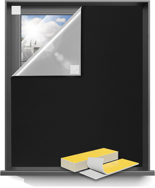 Sumobaby Blackout Curtains for Bedroom 96"x70"Portable Black Out Window Cover with Heat-Resistant Hook&Loop Tape,100% Blackout Shades No Drill Blinds for Windows DIY Cut Fit for Nursery,TV Room(Black)