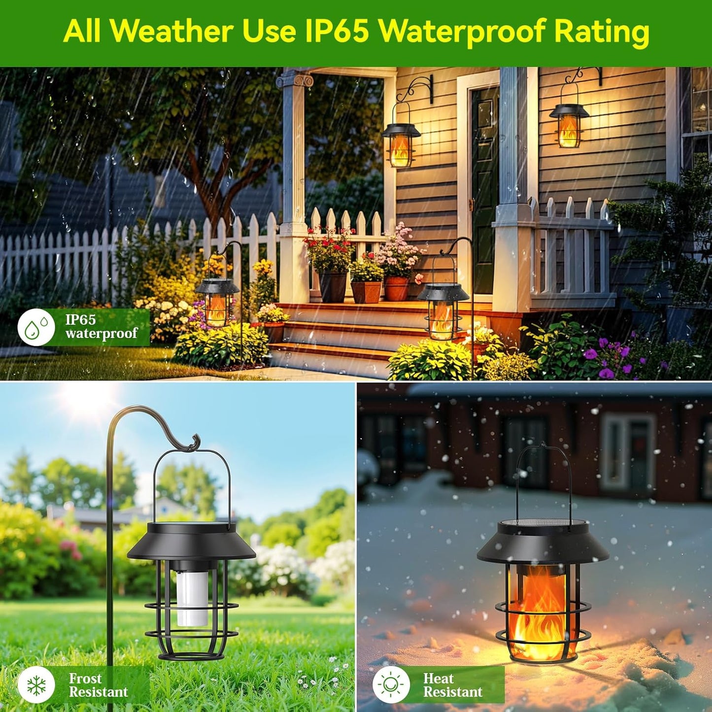 Solar Lanterns Outdoor Waterproof, Upgraded Flickering Flames Hanging Solar Lights for Outside with Wall Hooks, Halloween Decor Retro Metal Outdoor Lanterns Auto On/Off for Patio, Yard Decor