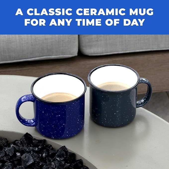 Set of 16 Ceramic Campfire Mugs – 15 Oz, Cobalt Blue – Coffee & Tea Cups for Home, Work, Travel, Camping – Customizable, Great for DIY, Events, Companies