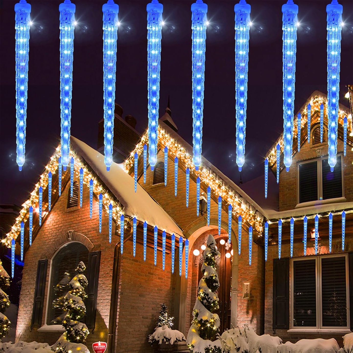WATERGLIDE 16 Icicles Meteor Shower Lights, 12" Outdoor Christmas Icicle 384 SMD LED Crystal Ice Falling, Connectable Raindrop Iciclelight, Xmas Winter Party Tree Holiday Decor, Blue
