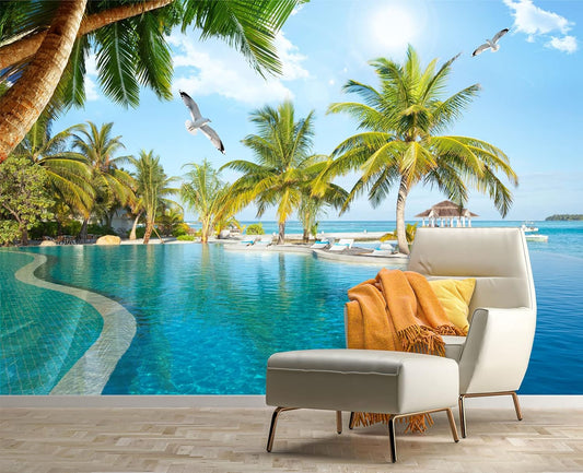 Palm Trees and Blue Sky Summer Island Wall Mural Wallpaper for Bedroom 178" x 117"