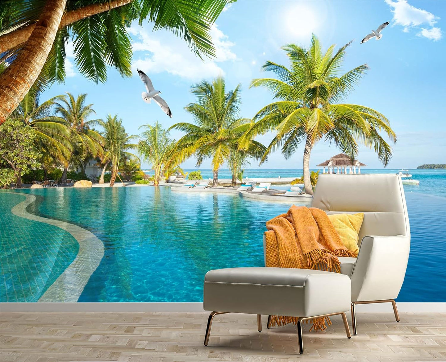 Palm Trees and Blue Sky Summer Island Wall Mural Wallpaper for Bedroom 103" x 69"