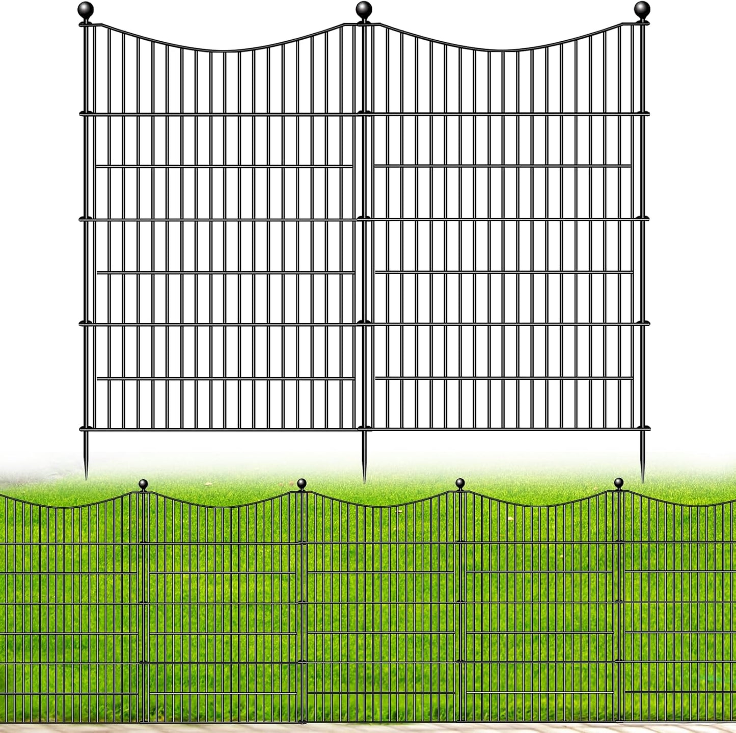 8 Panels No Dig Dog Fence Outdoor for Yard, 48 in(H) X 21 ft(L) Decorative Tall Garden Fence Animal Barrier, Rustproof Metal Wire Garden Edging and Borders, Temporary Fencing Stakes