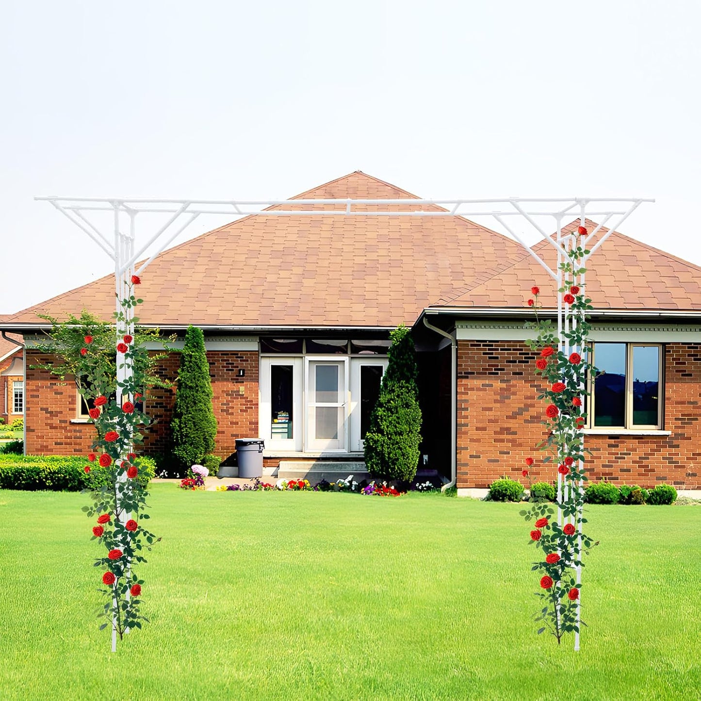 Garden Trellis for Climbing Plants,Outdoor Garden Arch Arbor Trellis,Steel Garden Trellis Wedding Arches for Ceremony Decoration 11.81x1.31x8.86ft (White)