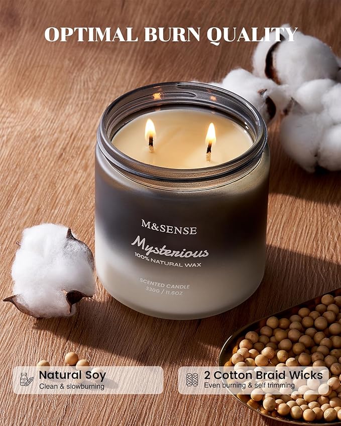 M&SENSE Pepper Lavender Scented Candles for Men, 2 Wick 11.6oz 70 Hours Slow Burning Natural Soy Candle for Christmas, Organic Black Masculine Candles Home Fragrance Holiday Candle for Him