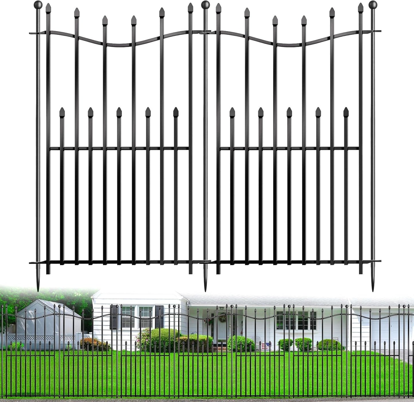 8 Panels No Dig Decorative Garden Fence, 40in(H)×17.6ft(L) Heavy-Duty Rustproof Metal Panels, Outdoor Dog Barrier for Yard & Patio, Landscape, Border| Portable Temporary Fencing