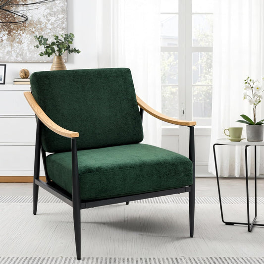Modern Accent Chair for Living Room Bedroom Mid Century Arm Chair Upholstered Office Accent Chair Comfy Waiting Room Chair with Metal Frame, Green