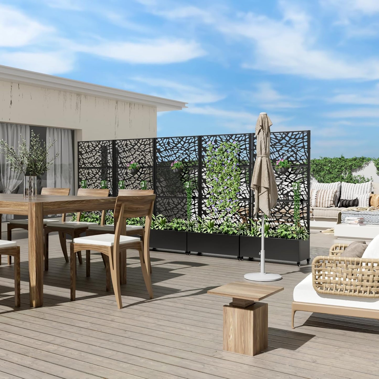 Casaphoria Metal Raised Garden Bed with Trellis and Wheels, 72"x35"x16" Planter Box for Climbing Plants, Vegetables & Vines, Features Drainage Holes and Privacy Screen (Black-Net)