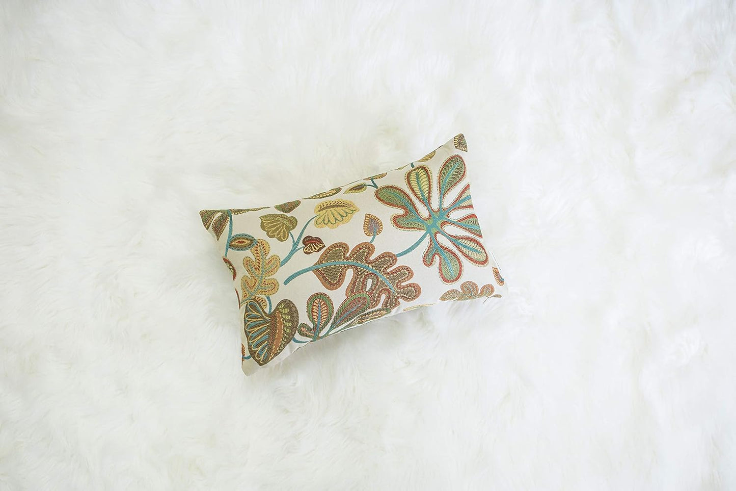 Set of 2 Jacquard Tropical Leaf Pattern Oblong Throw Pillow Covers Accent Pillowcase 12X20 Inches,Teal Cream