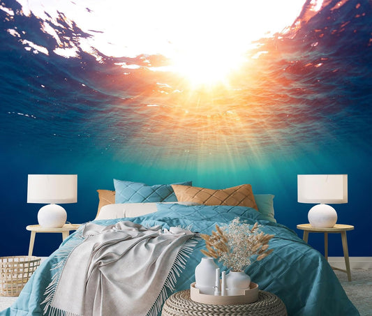 Sunshine into The Sea Wall Mural Large Seascape Wallpaper for Bedroom Livingroom (Not Peel n' Stick)
