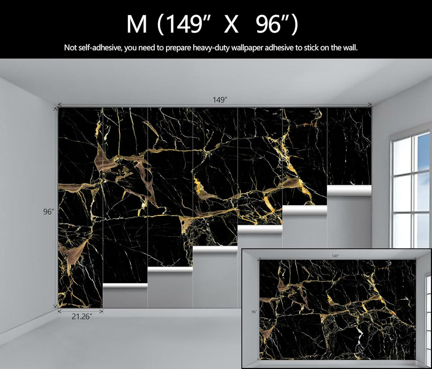 Black Golden Marble Wallpaper Abstract Stone Texture Wall Mural Living Room Bedroom Office (Not Peel and Stick)