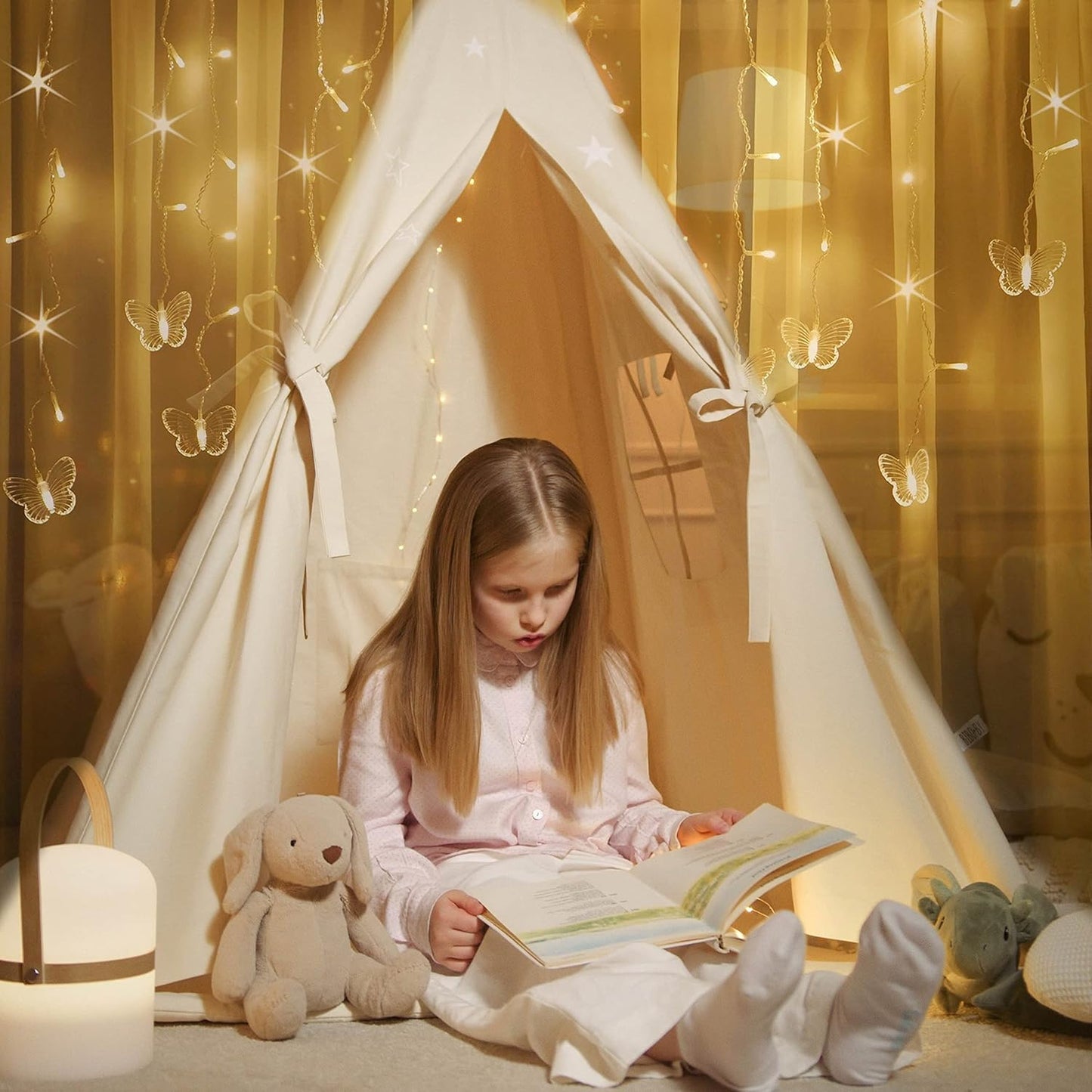 Butterfly Curtain Fairy Lights USB Plug in, 8 Modes 96 LED 11.5FT Firefly Window Twinkle Timer String Lights with Remote for Bedroom Patio Christmas Wedding Party Decoration (Warm White)