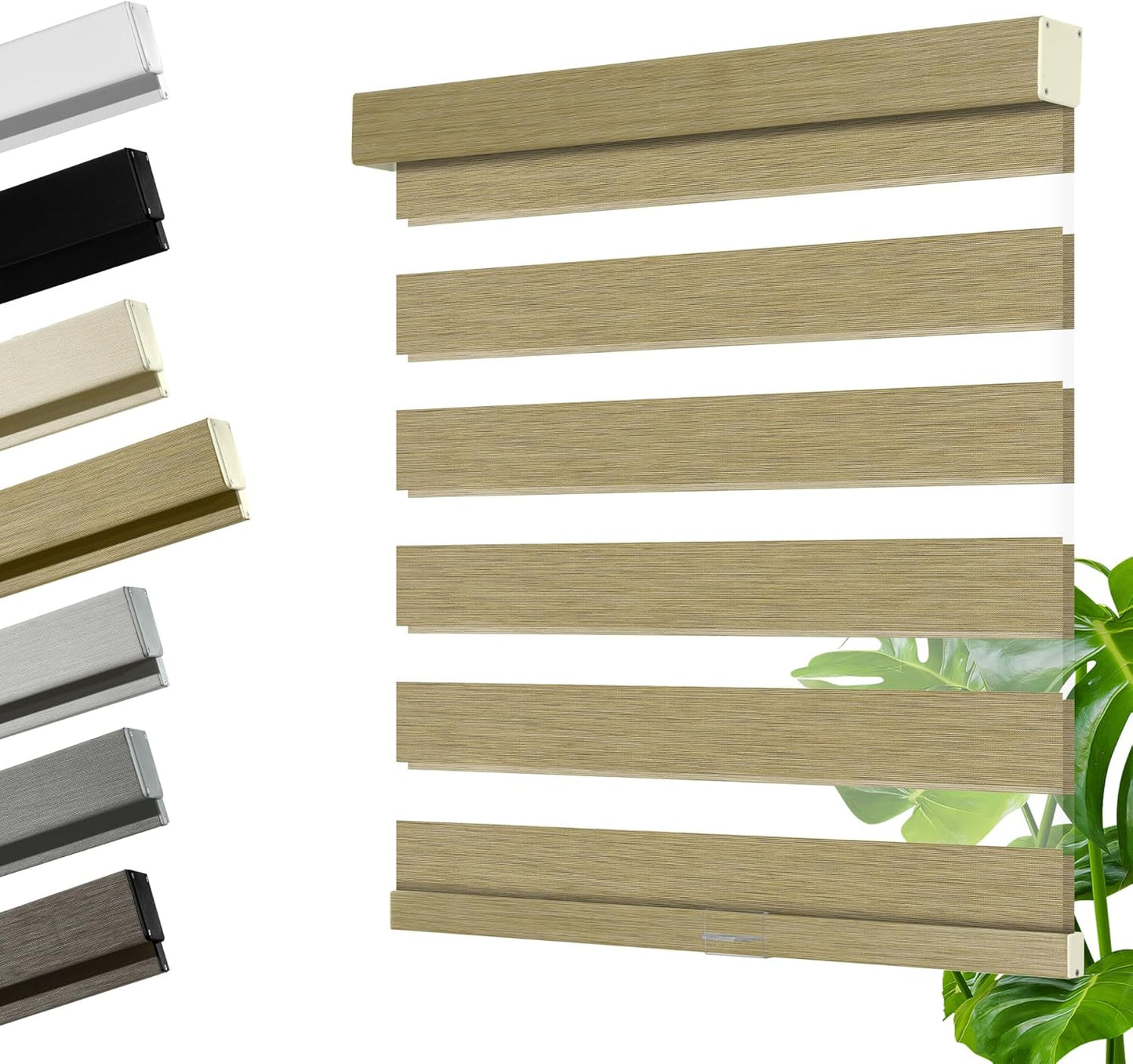 Cordless Zebra Blinds for Windows, Blackout Interior Blinds,Easy to Install,UV Protection,for Offices and Home,Custom Roller Shades, Mousse Light Bown,26" W x 48" H