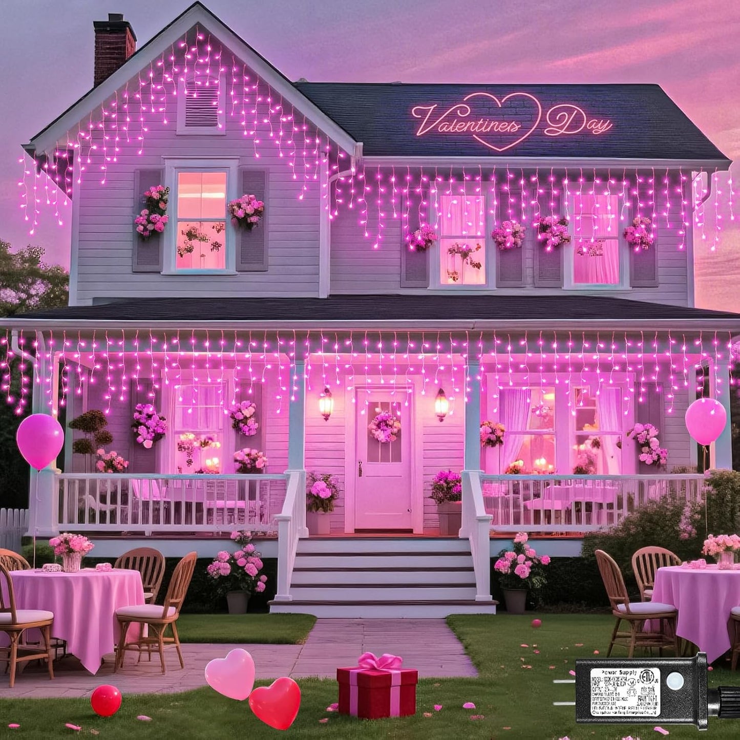 33ft Icicle Lights for Outside, Pink Christmas Lights Outdoor Waterproof for House, 400 LED Twinkle Light with 75 Drops Clear Wire Short Curtain Lights for Room Home Wall Indoor Decorations