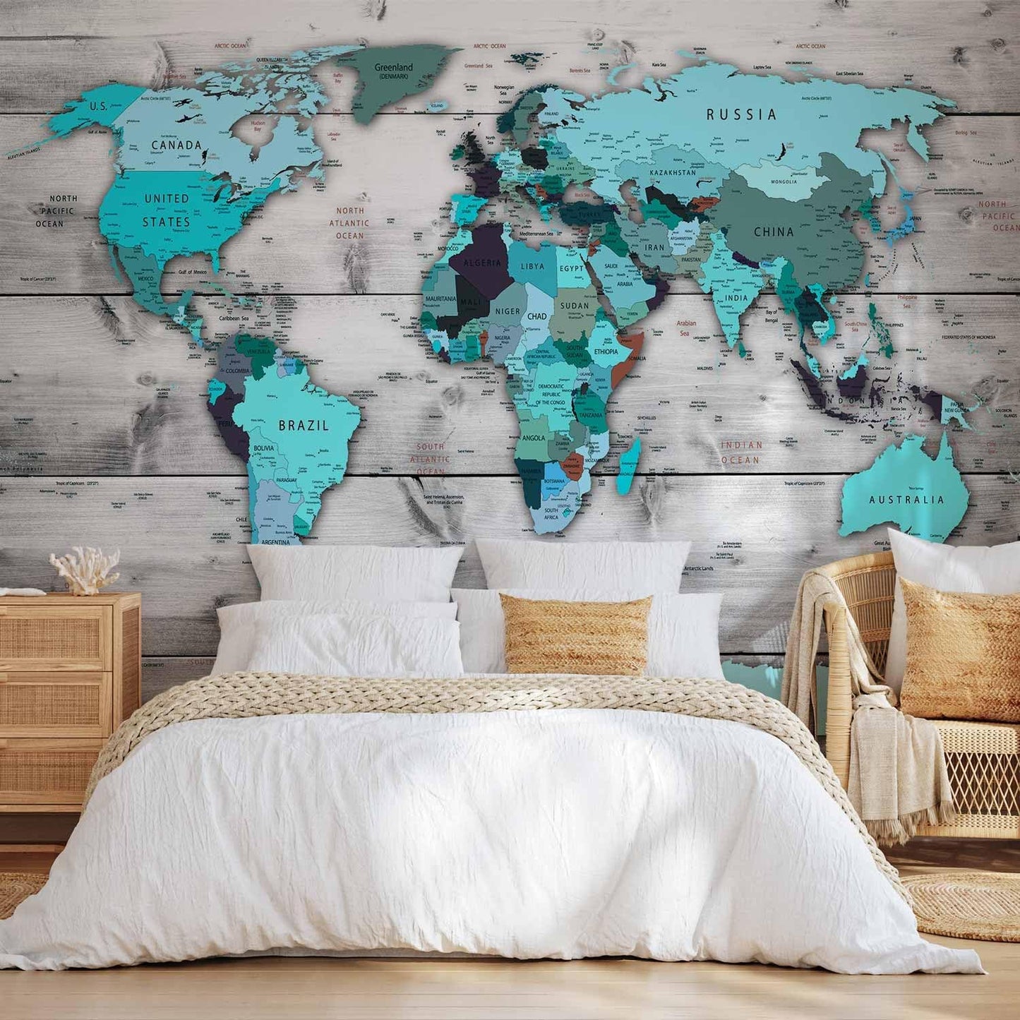 artgeist Premium Wall Mural World Map 157x110 in - XXL Non-Woven Wallpaper Fleece Wall Decor Photo Print Picture Image Design Home Map of The World k-B-0009-a-d
