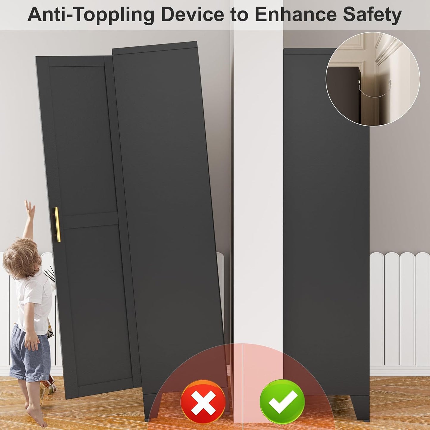 Metal Pantry Cabinet with 2 Doors and Adjustable Shelves, 61"Kitchen Storage Cabinet with Gold Handles, Versatile Storage for Laundry, Living, Bathroom, Dining, Utility Room - Black