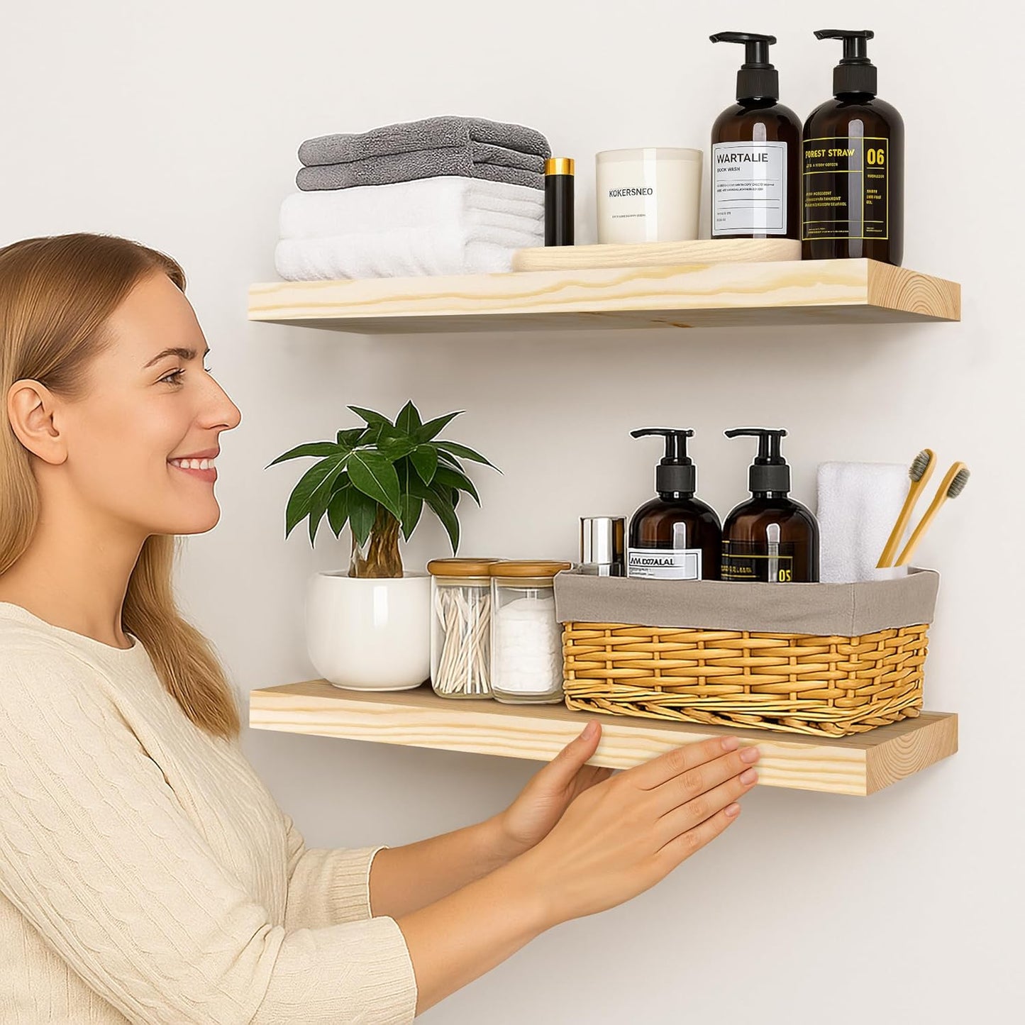 BGMG Wood Floating Shelves for Wall 30 inch, Rustic Wooden Wall Mount Shelves for Bathroom Living Room Bedroom Kitchen Farmhouse Set of 2-30x 6.7 x1.25 inch- DIY-Unfinished