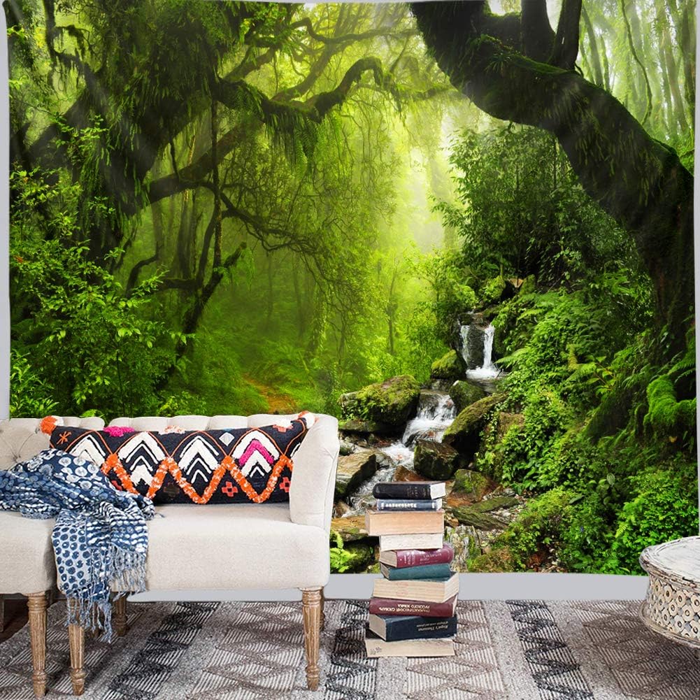 Llamazing Forest Tapestry - Green Creek, 60''L51''W - Magic Landscape for Living Room & Bedroom Decor