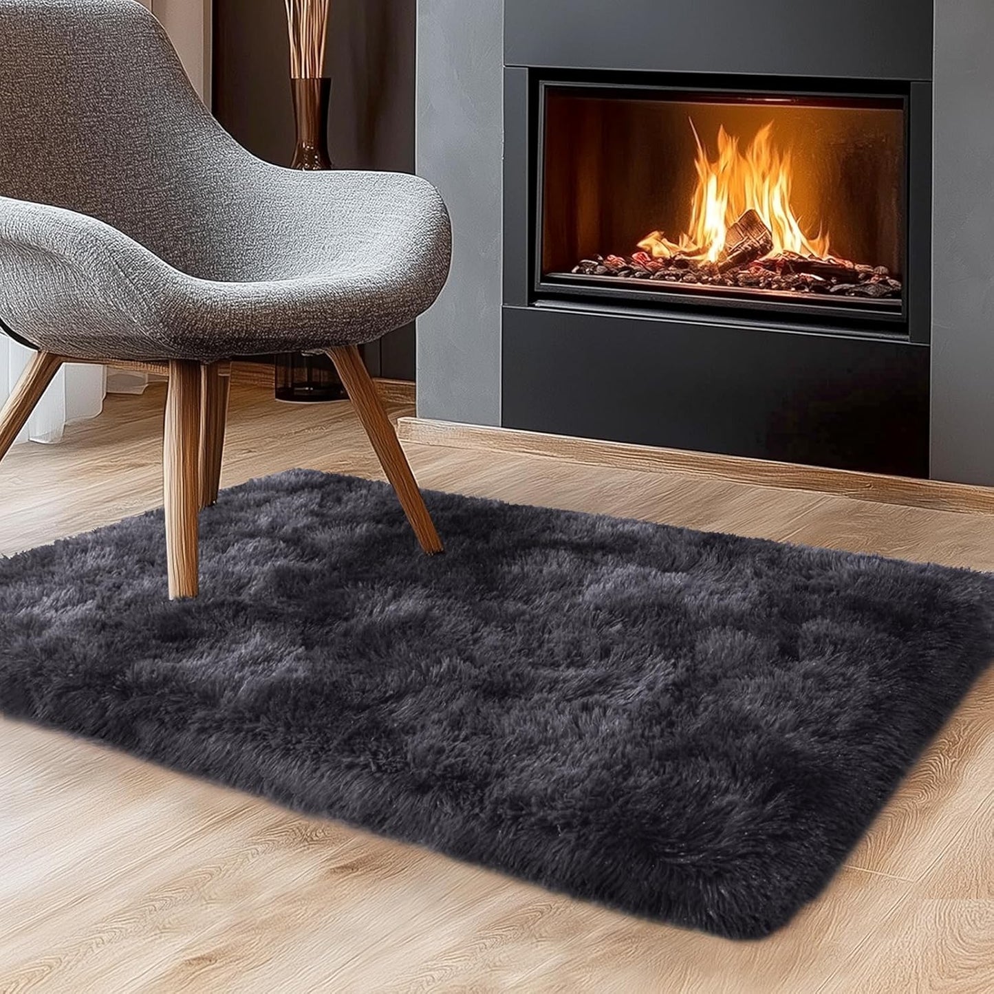 Rezutan Small Area Rug, 2x3 Rug for Bedroom Shaggy Throw Rugs for Dorm Rug, Soft Tie Dyed Carpet for Kids Room, Plush Non-Slip Fluffy Bedside Rug for Home Decor Aesthetic,Black Grey Tie-Dyed