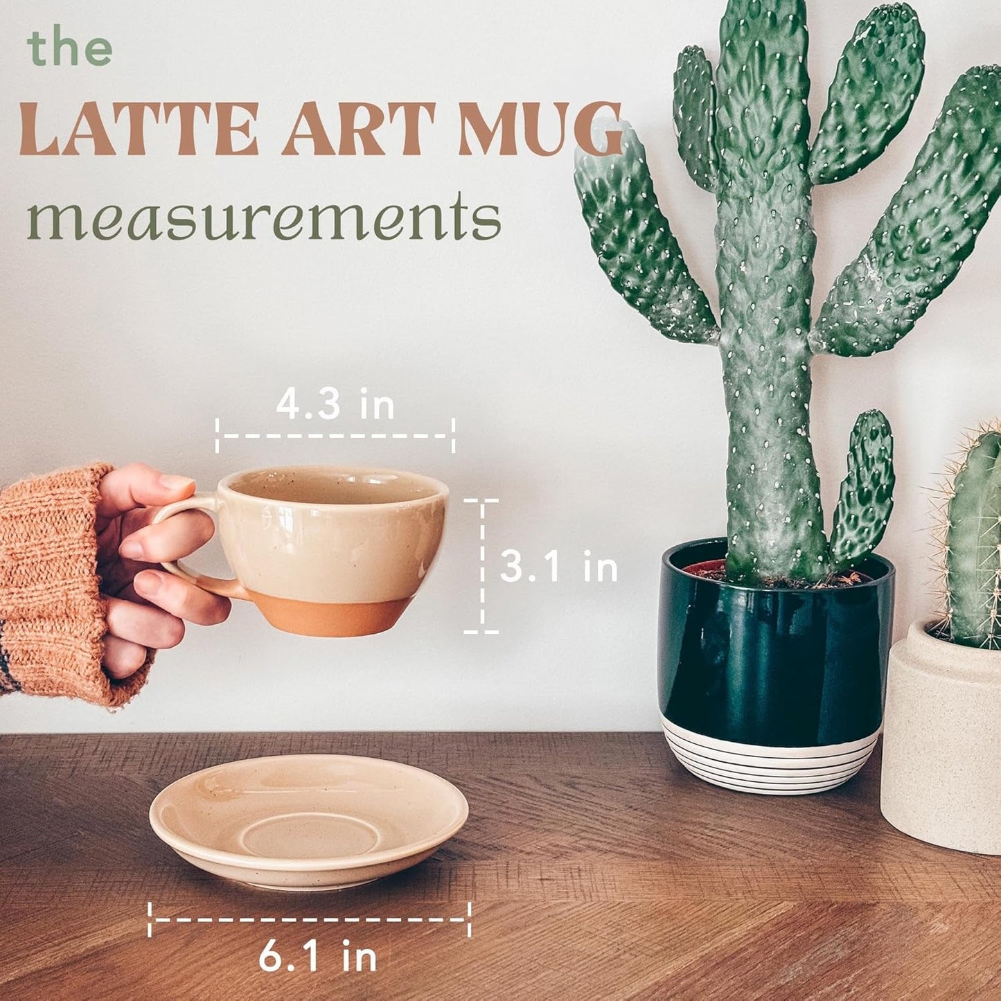 Mora Ceramic Latte Art Mug With Saucer - 10.5 oz, Round Bottom For Perfect Pours - Cafe Cups for Cappuccino, Espresso, Coffee, Tea etc - Porcelain Set for Baristas, Great Gift - Chai Latte