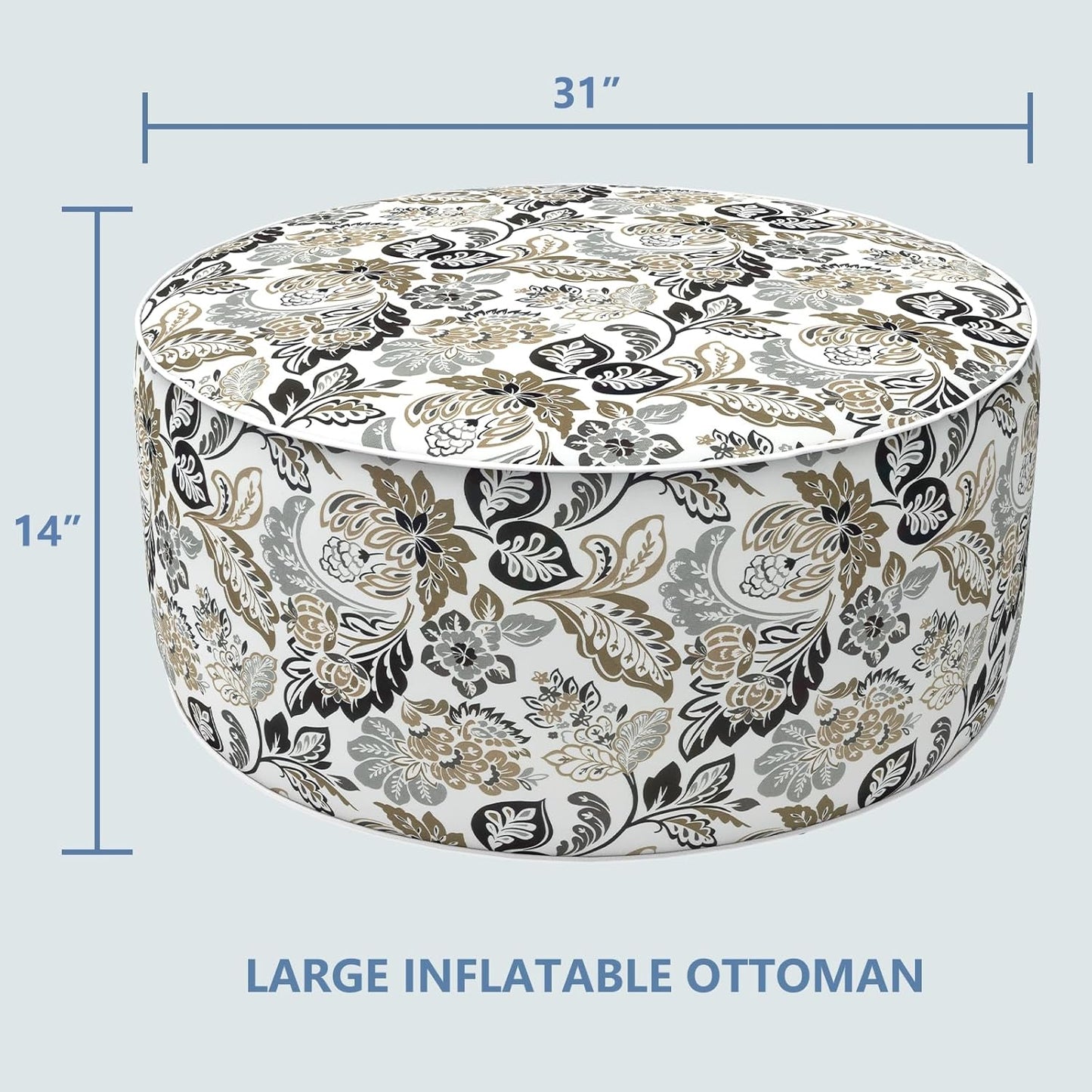 LVTXIII Outdoor Inflatable Ottoman, Fade-Resistant Round Footrest Stool D31”x H14”, Portable Patio Pouf for Garden Camping or Home Use, Dailey Tan