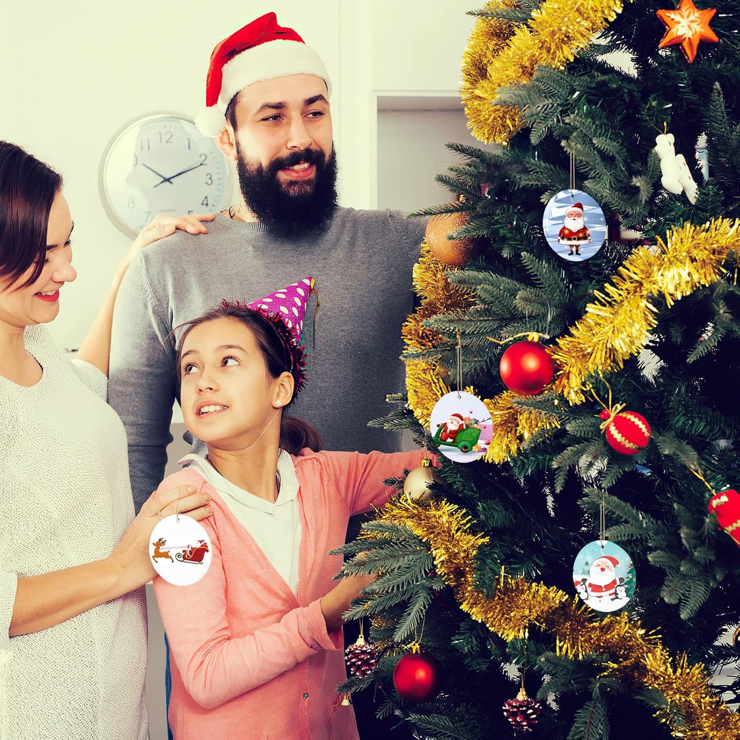 Sublimation Ornament Blanks Bulk 2.83 Inch Round Blank Ornament Discs with Gold String for Crafting DIY Personalized Xmas Tree Keepsake Crafts Gift 10 Pieces