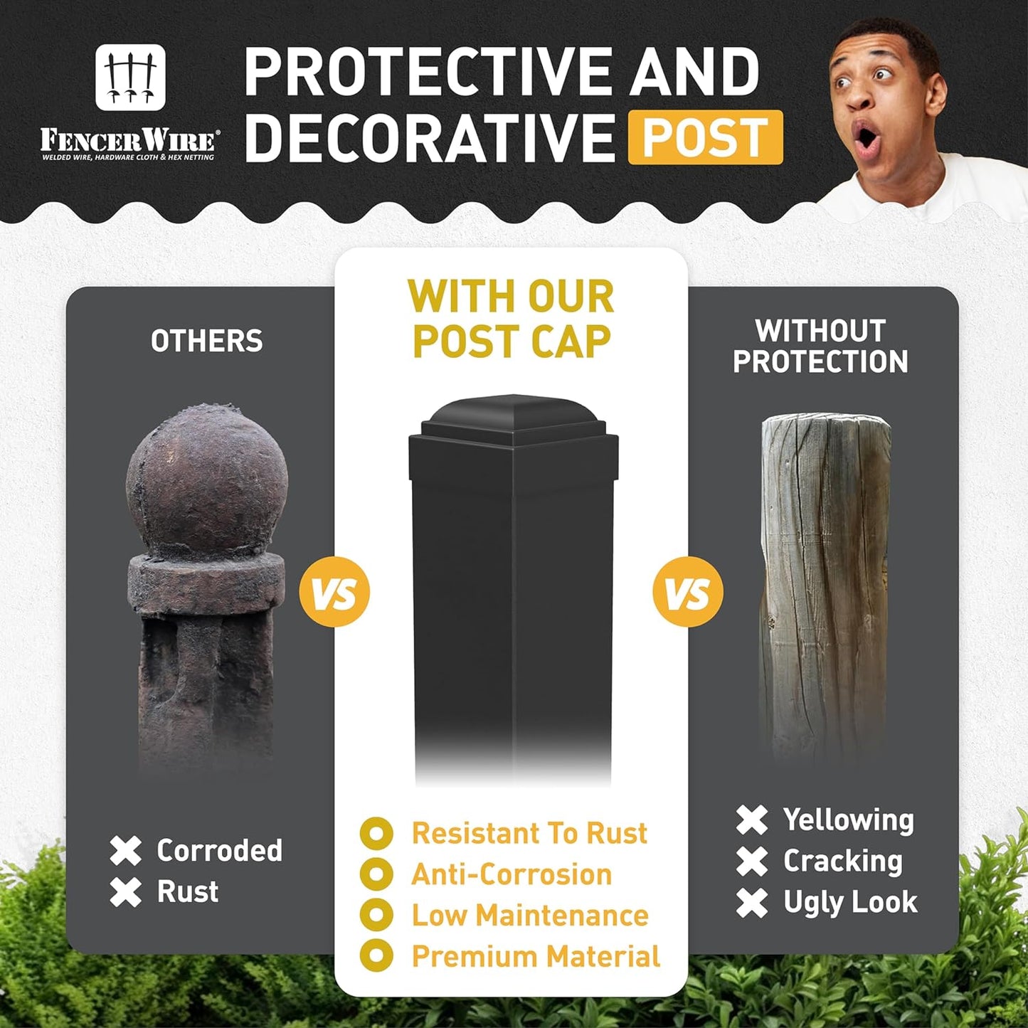 Fencer Wire Heavy Duty 8FT Outdoor Steel Fencing Border Post, 16 Gauge Anti-Rust Metal Fence Post, 2” Diameter Decorative Garden Fence Post, Single