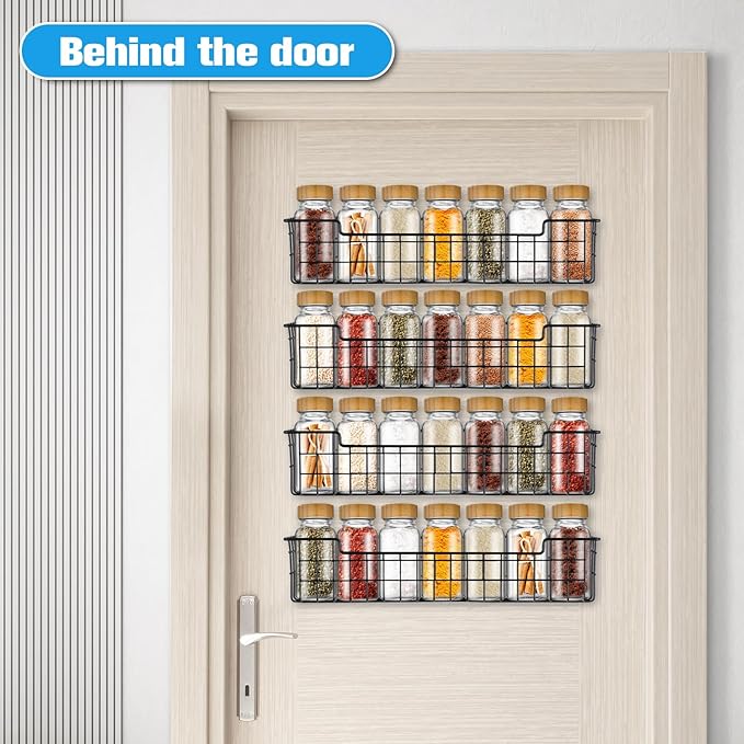 Spice Rack Organizer Wall Mount, Spice Organization Storage Shelf for Cabinet Door, 2 Packs Wall Spice Rack Saving Space for Kitchen, Black