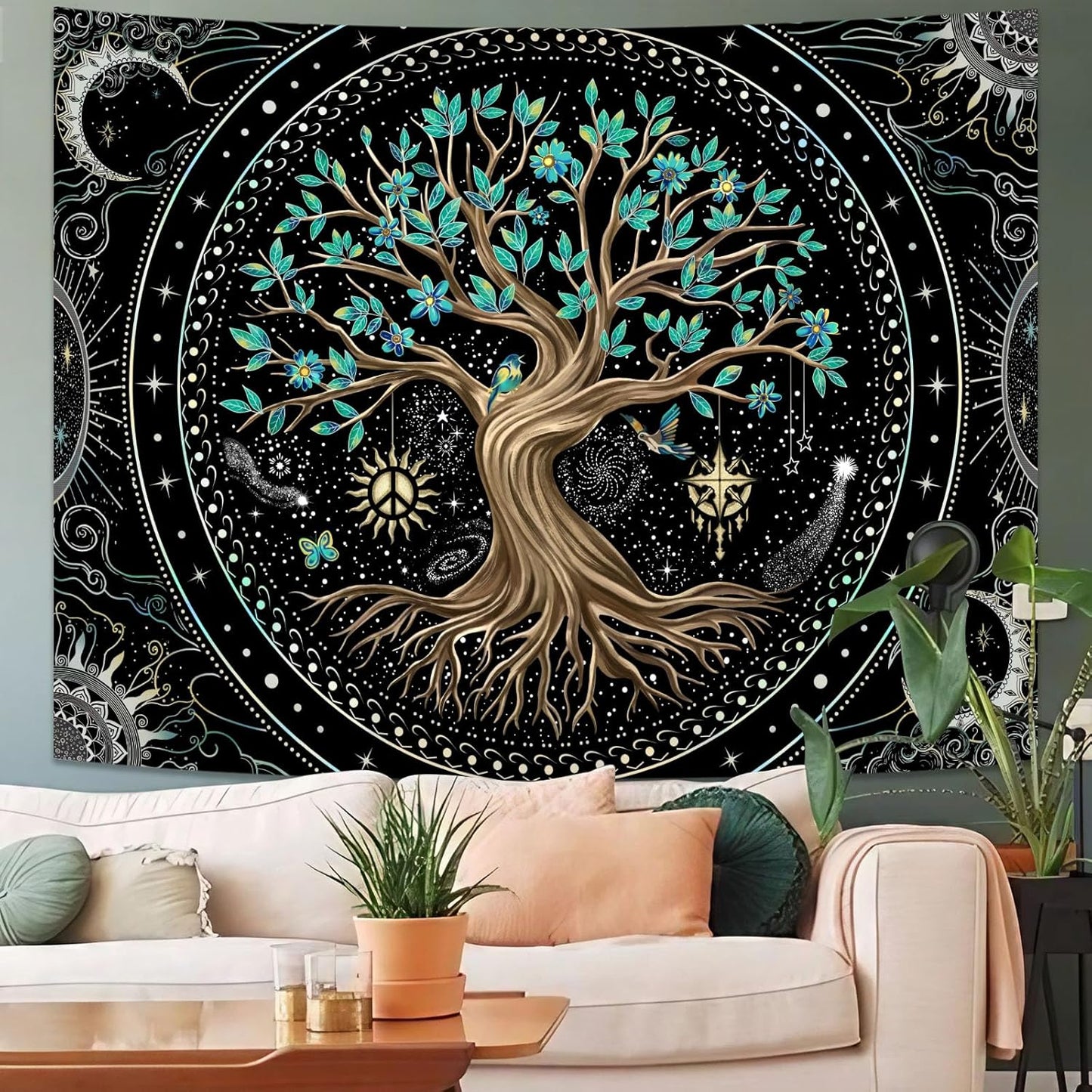 Lunerfex Tree of Life Tapastry Butterfly Moon Tapastry Flower Tree Tapestries Mandala Wall Hanging for Bedroom and Living Room Decor 36×48 Inches