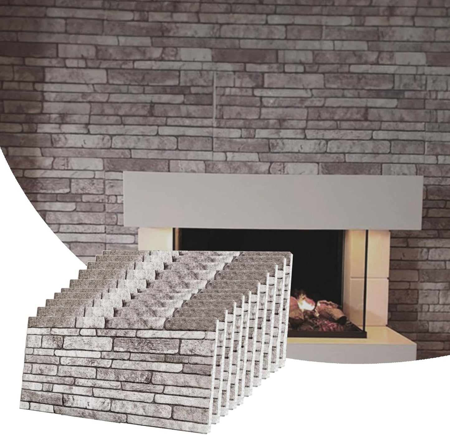 Dundee Deco 3D Wall Panels Faux Brick - Cladding, Light Brown Grey Stone Look Wall Paneling, Styrofoam Facing for Living Room, Kitchen, Bathroom, Balcony, Bedroom, Set of 10, Covers 53 sq ft