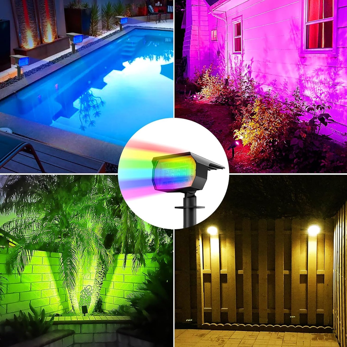 nipify 2 Pack Solar Spot Lights Outdoor Color Changing, 7 Modes Halloween RGB Solar Powered Waterproof Spotlight, Landscape Lighting for Outside Yard Garden Pathway