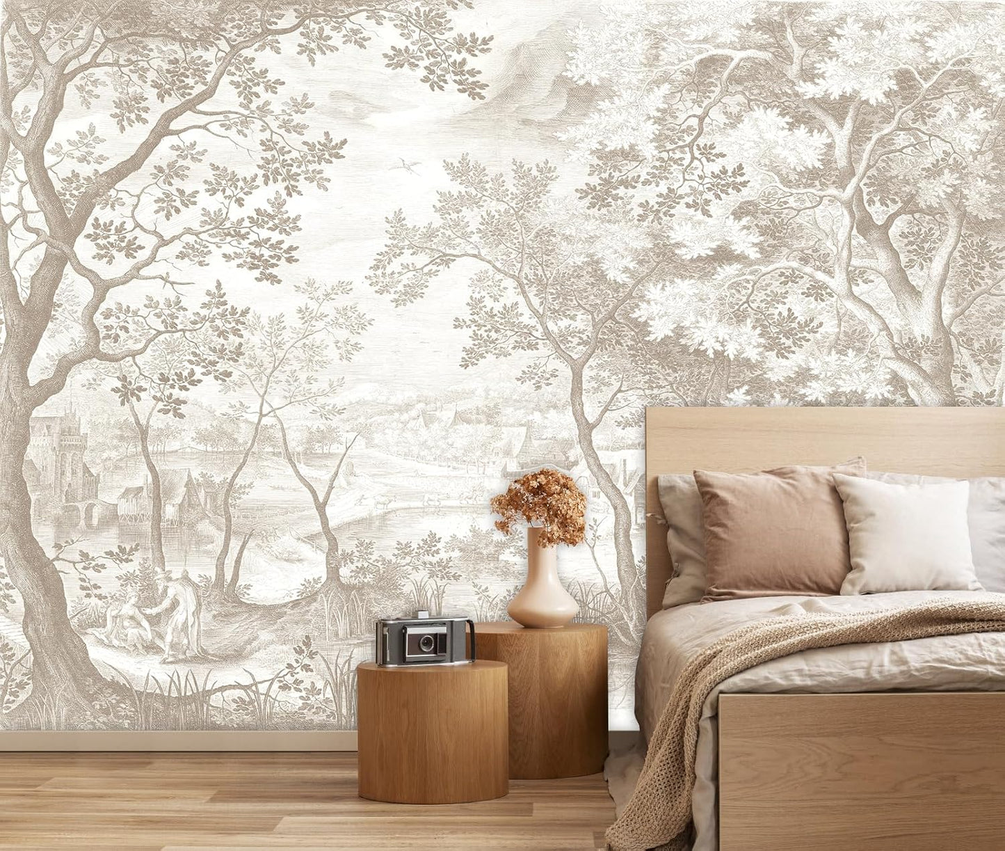 Vintage Beige Forest Woodland Mural Wallpaper for Bedroom Living Room (Not Peel n' Stick)