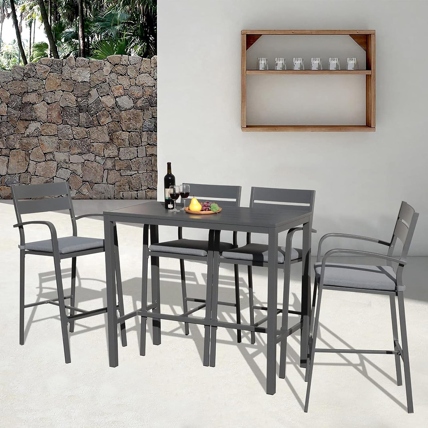 Soleil Jardin Bar Table High Top Table with All-Aluminum Frame Rectangular Pub Table for Indoor & Outdoor Use, Easy Assembly & Low Maintenance, Dark Grey