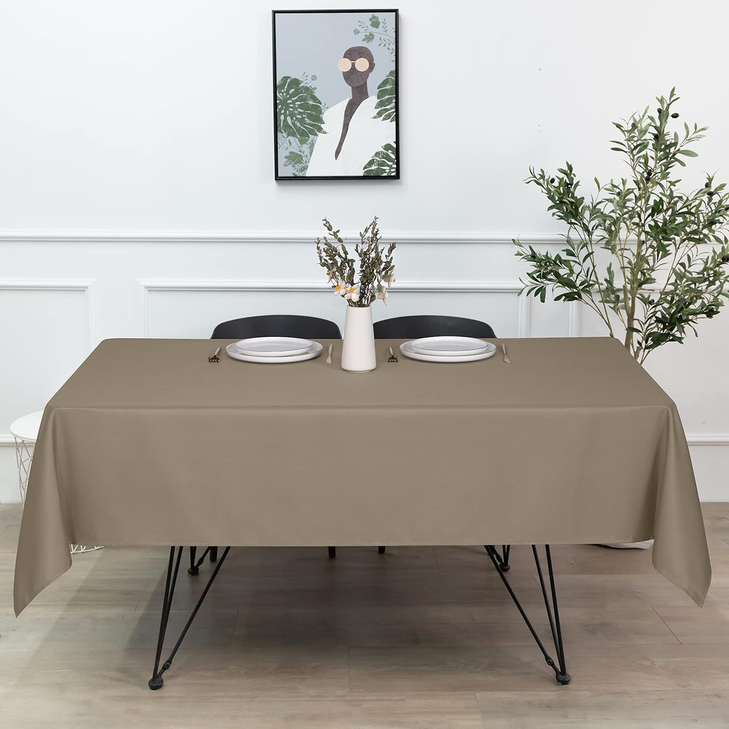 sancua Rectangle Tablecloth - 54 x 78 Inch - Stain and Wrinkle Resistant Washable Polyester Table Cloth, Decorative Fabric Table Cover for Dining Tables, Buffet Parties and Camping, Taupe