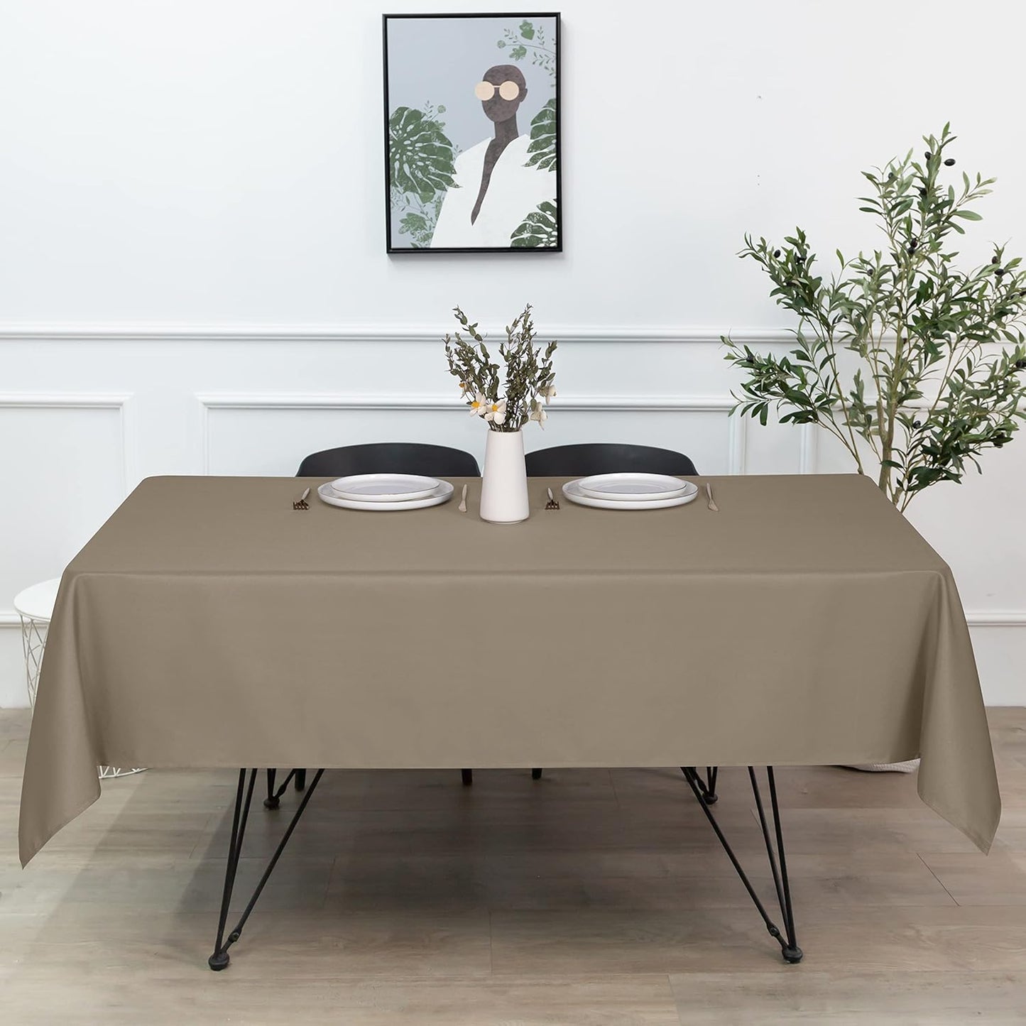 sancua Rectangle Tablecloth - 60 x 102 Inch - Stain and Wrinkle Resistant Washable Polyester Table Cloth, Decorative Fabric Table Cover for Dining Tables, Buffet Parties and Camping, Taupe