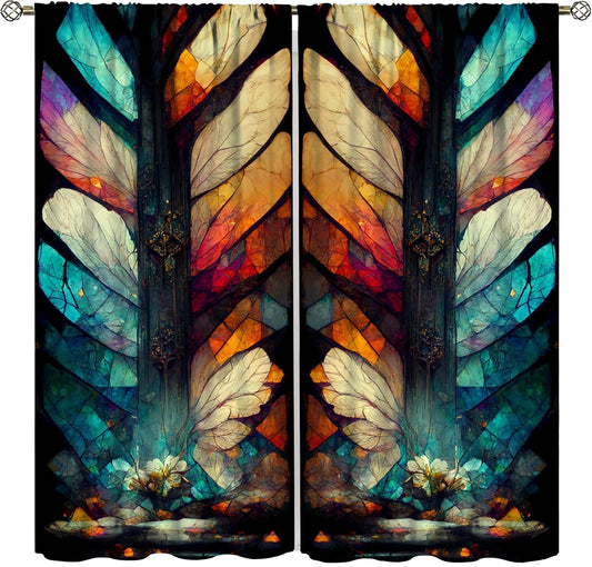 Stained Glass Curtains,Vintage Magical Colorful Abstract Art Home Decor Drapes for Bedroom Living Room Kitchen Window Treatment 2 Panels Set Total Size 84" W X 84" L Inch