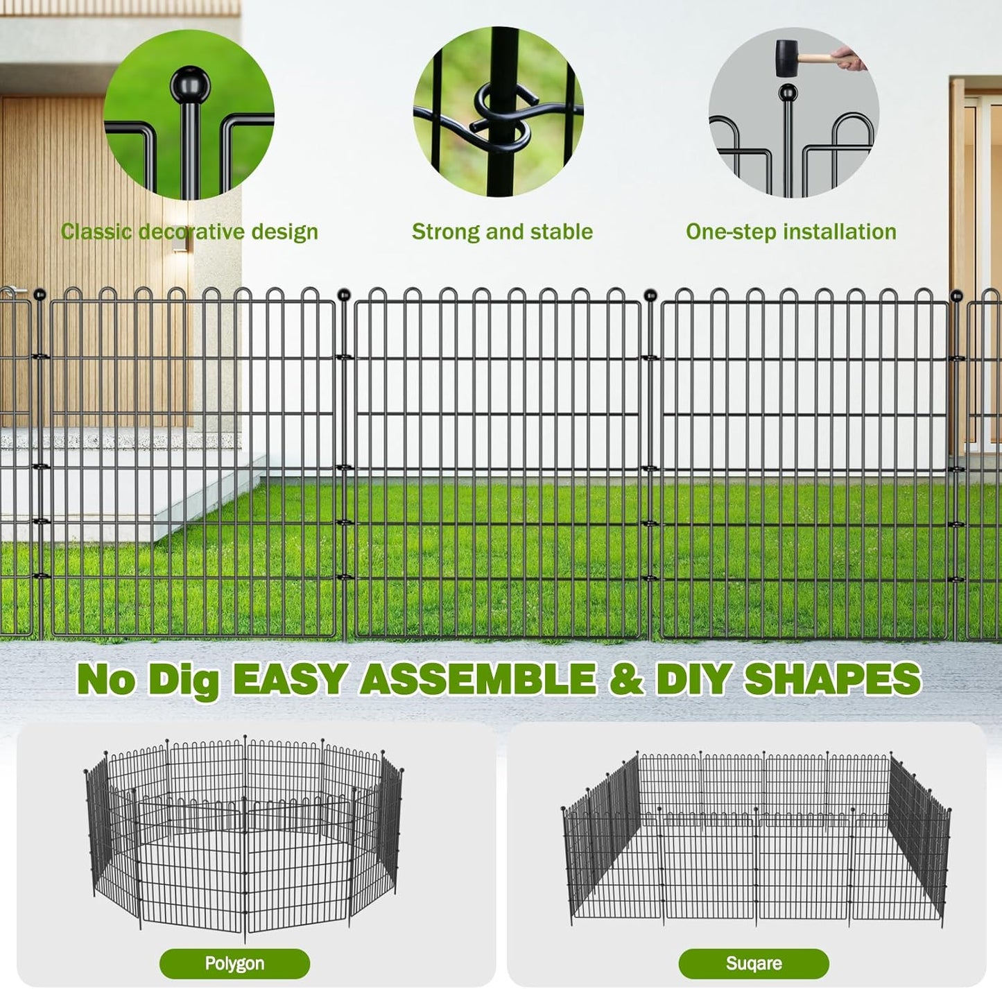 5 Panels No Dig Decorative Garden Fence for Yard, 32 in(H) X 11.8 ft(L) Animal Barrier Fencing for Outdoor Dog, Metal Portable Garden Fences for Borders, Pets, Landscape, Temporary Fence