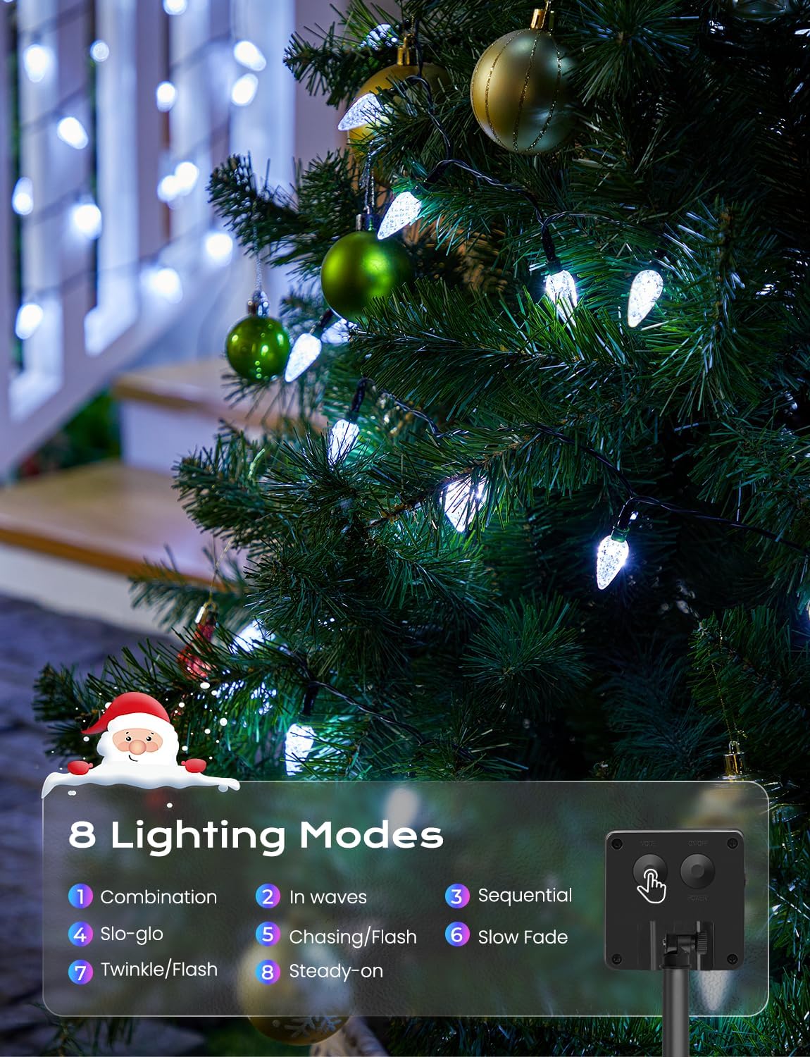 Brightown Solar Operated C6 Strawberry String Lights, 39ft 100 LEDs White LED Christmas Fairy Lights, Solar Christmas Light Outdoor, Christmas Decorations for Christma Tree, Garden Decor