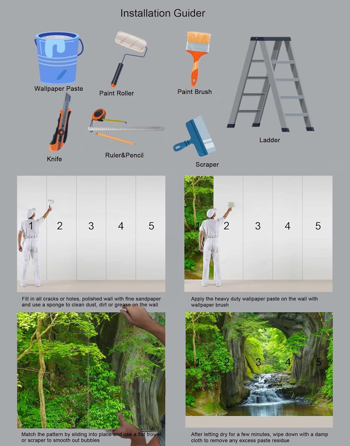 Forest Stream Wall Mural Wallpaper Large Nature Scenery Mural for Bedroom Living Room TV Background Sofa Wall (not self-Adhesive)