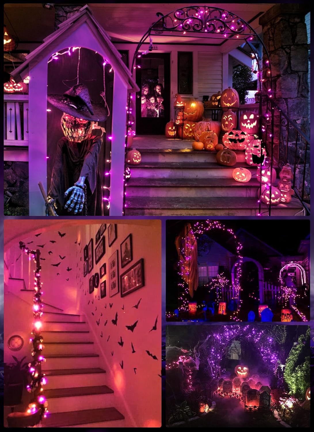 Halloween Orange Purple Outdoor Lights，17.8 Feet 50 LED Christmas Lights with 8 Modes，Waterproof Mini String Lights Battery Operated for Outdoor Indoor Use, Xmas Halloween Tree Holiday Party Patio