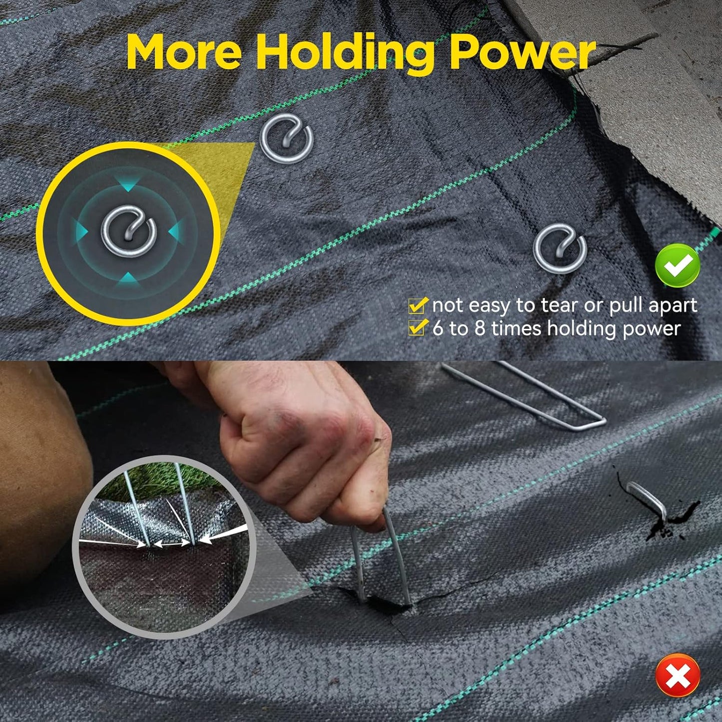 Landscape Fabric Pins, Thickened 8 Gauge Circle Top Landscape Pins, Not Easy to Bend 6 inch Galvanized Landscape Fabric Stakes, More Holding Power Than U-Shape Garden Staples (40)