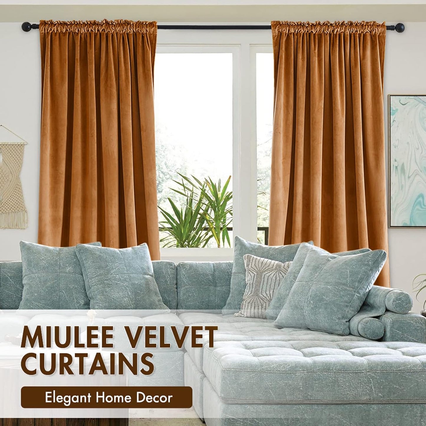 MIULEE Gold Brown Velvet Curtains Thermal Insulated Blackout Curtain Fall Drapes for Bedroom Living Room Darkening 90 Inches Long Curtains Panels Rod Pocket Set of 2