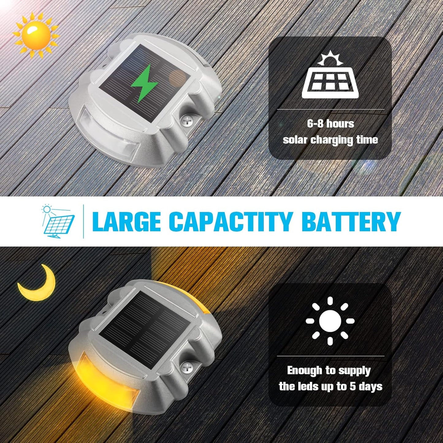 VOLISUN Solar Deck Lights, 16-Pack Led IP67 Waterproof Outdoor Warning Step Lights for Driveway, Sidewalk, Garden Pathway, Yard (Warm White)