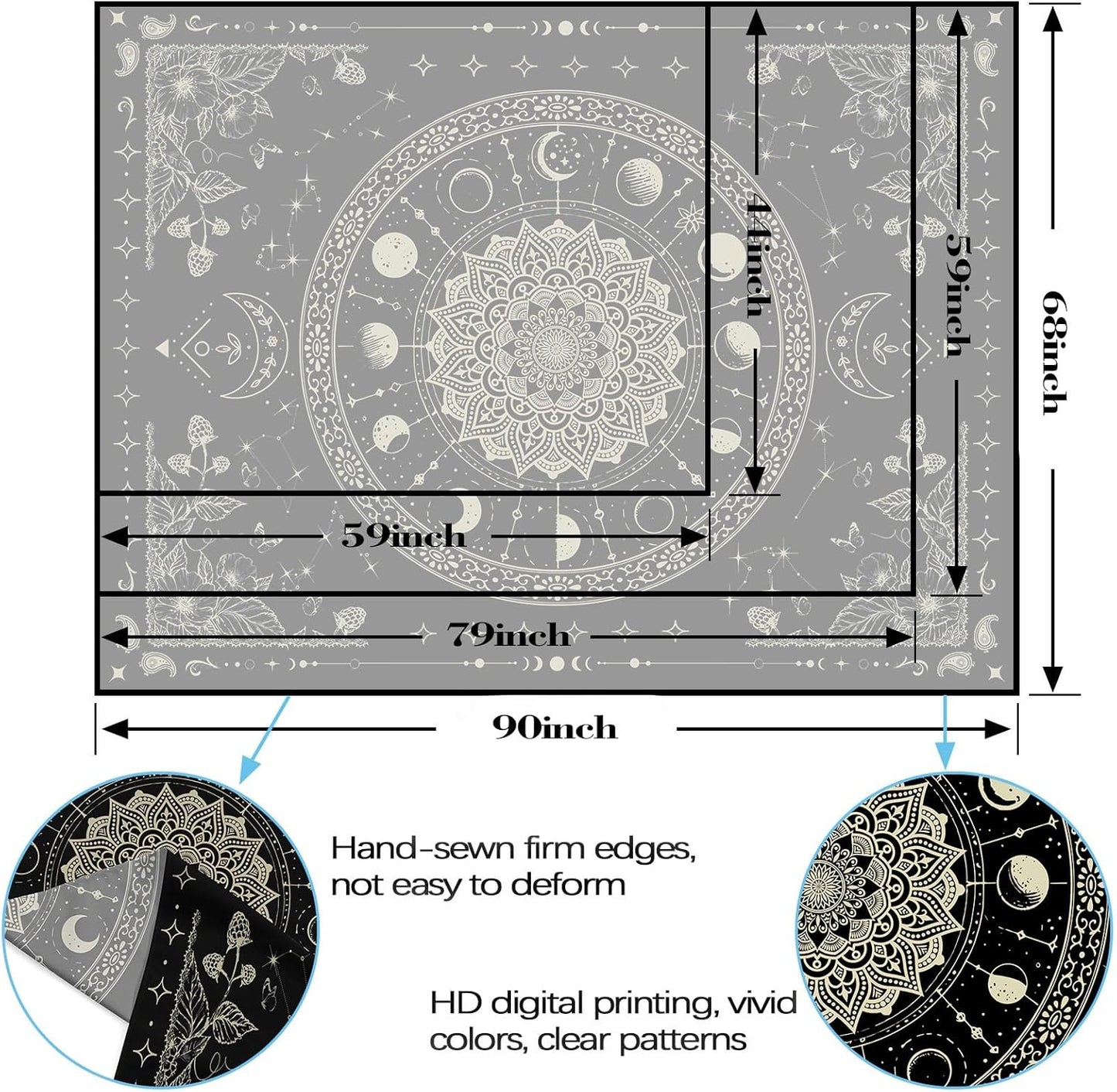 Lunerfex Mandala Moon Tapestry Boho Tapestry for Bedroom Black Tapestries Wall Hanging Living Room Wall Art and Home Decor 44x60