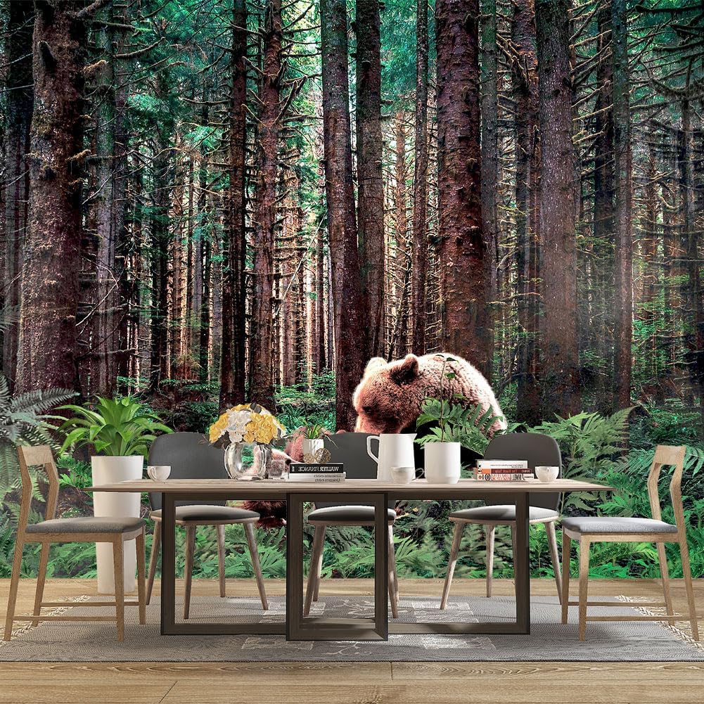 Forest Animals Bear wallpeper Kids Bedroom Woods Wall Mural - 91"x65"（Not Peel and Stick）