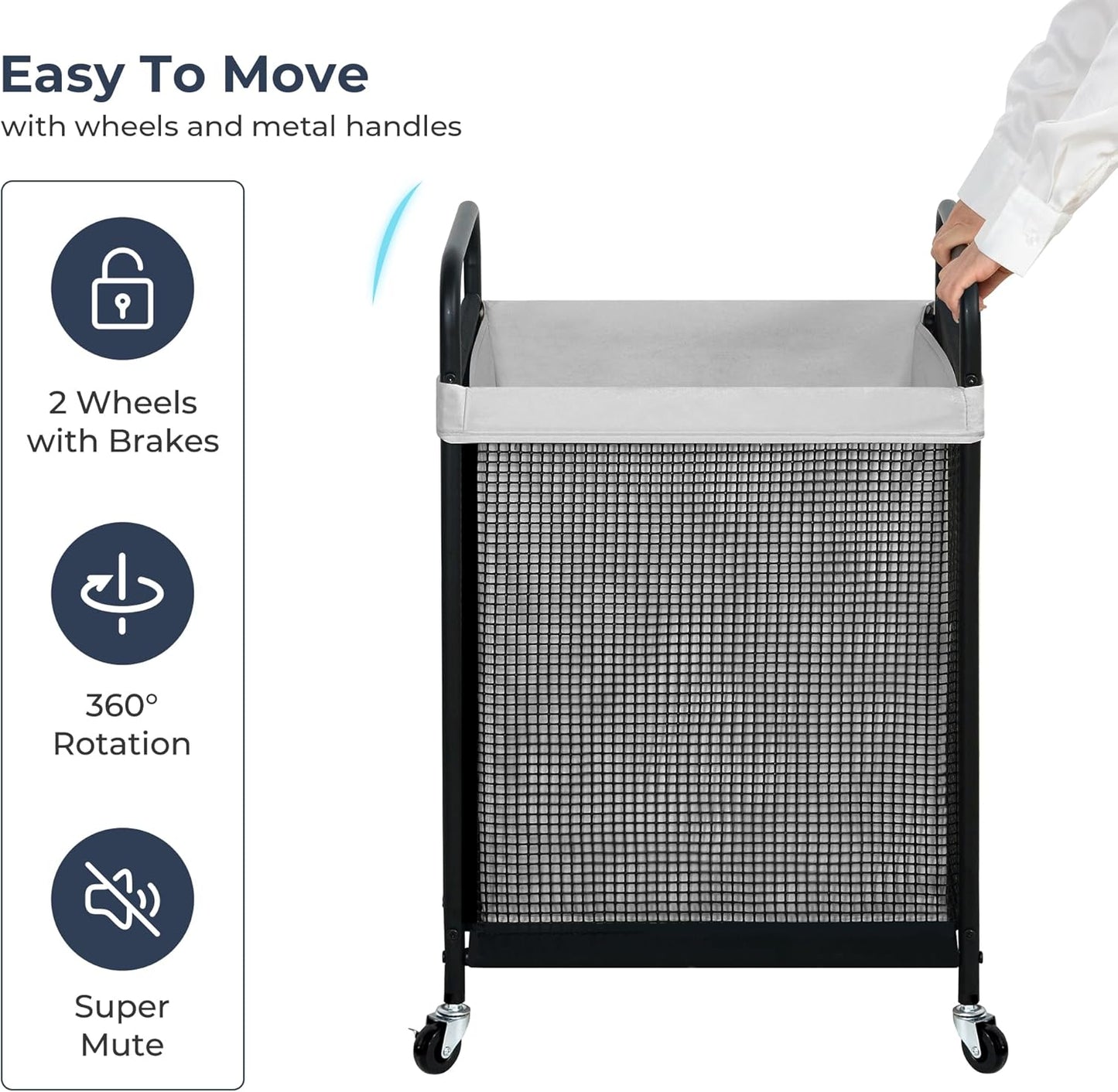 STO STO Laundry Hamper, 90L Rolling Laundry Sorter Cart with Removable and Washable Liner Bag, Rolling Clothes Hamper with Metal Handle for Laundry Room and Bedroom, Gray