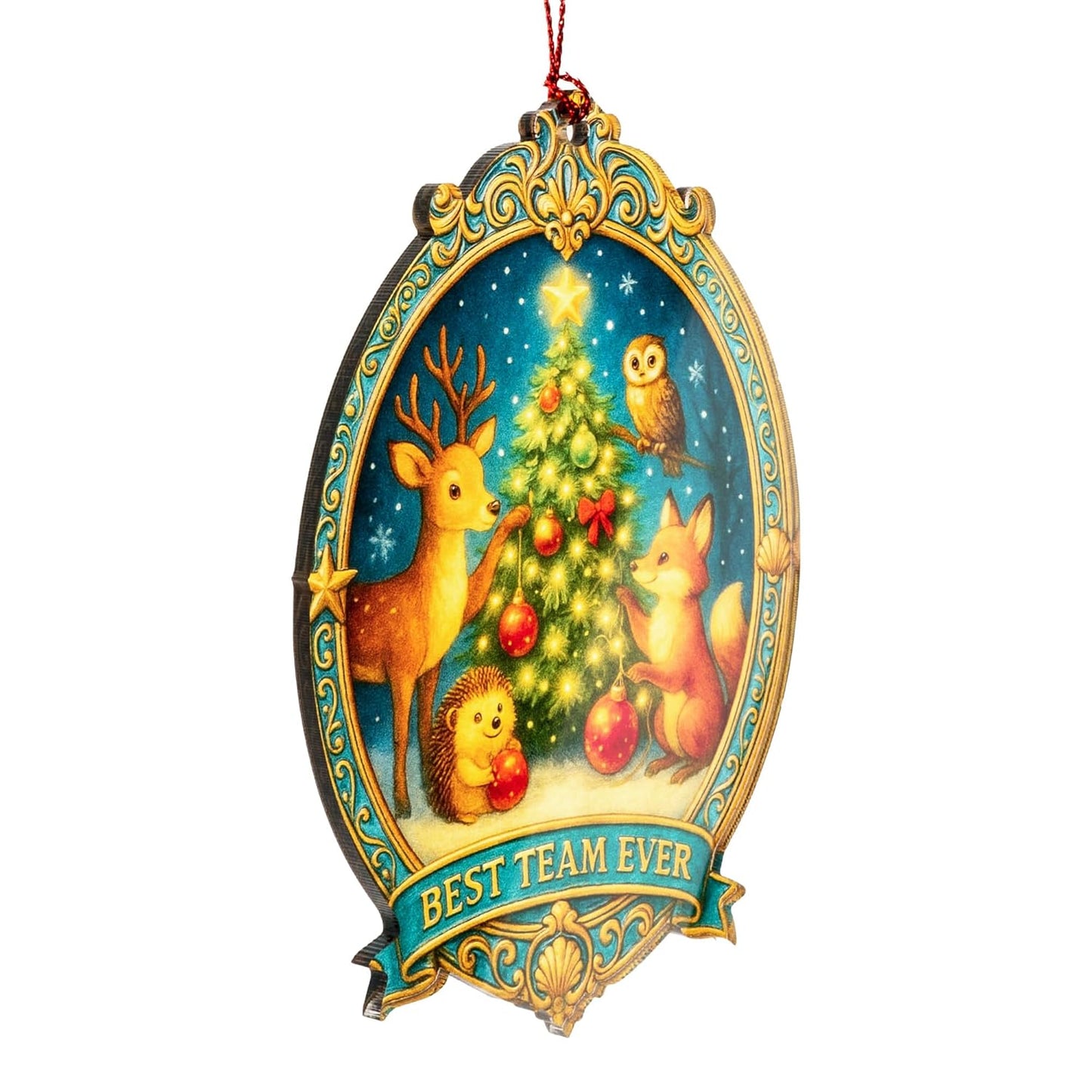 Best Team Ever Ornament – Coworker Gifts | Team Ornament + Employee Appreciation Gift – Office Christmas Ornament 2025 – Suncatcher Effect Stained Glass Window Hanging – Car Hanging Decoration